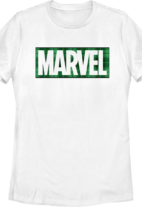 Womens Green Plaid Logo Marvel Comics Shirt