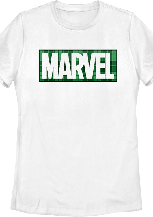 Womens Green Plaid Logo Marvel Comics Shirt - main product image