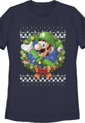 Womens Luigi Faux Ugly Christmas Sweater Nintendo Shirt