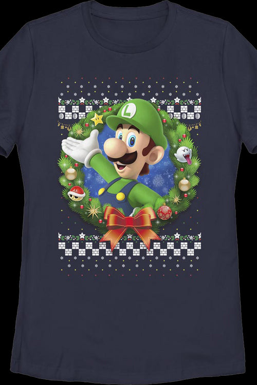Womens Luigi Faux Ugly Christmas Sweater Nintendo Shirtmain product image