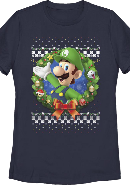 Womens Luigi Faux Ugly Christmas Sweater Nintendo Shirt - main product image