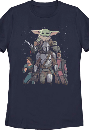 Womens Mandalorian Illustrated Cast Collage Star Wars Shirt