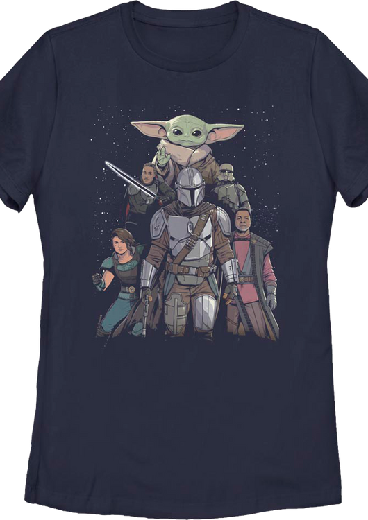 Womens Mandalorian Illustrated Cast Collage Star Wars Shirt - main product image