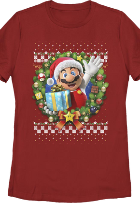 Womens Mario Christmas Wreath Nintendo Shirt