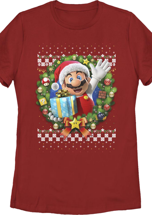 Womens Mario Christmas Wreath Nintendo Shirt - main product image