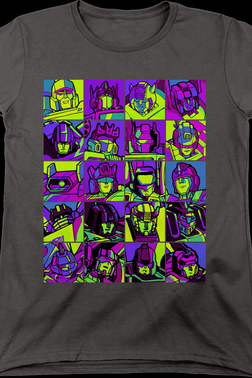 Womens Neon Pop Art Robot Collage Transformers Shirtmain product image