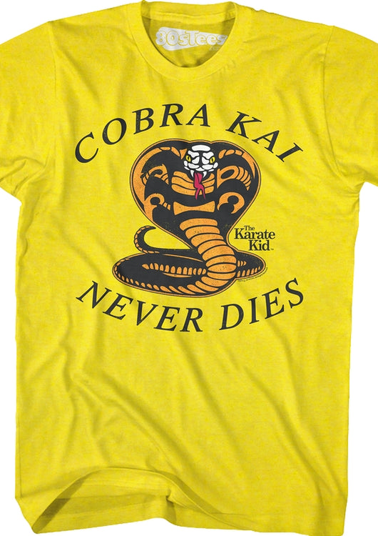 Yellow Cobra Kai Never Dies Karate Kid T-Shirt - main product image